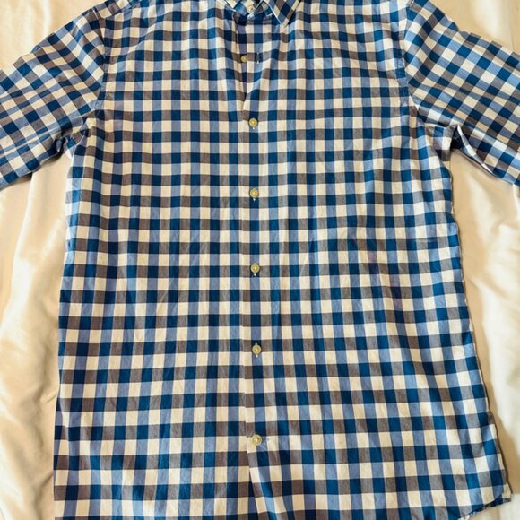 Banana Republic Grant Fit Supima Cotton Sz L Button Up Long Sleeve Blue/Plaid - Picture 2 of 7